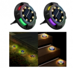 Įsmeigiamas LED lauko &scaron;viestuvas įkraunamas saulės energija 8LED + 4RGB &oslash;11x13cm, 2vnt.