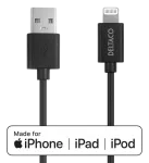 Laidas DELTACO USB-A-Lightning, 1m, Apple C189 chipset, MFi, FSC, juodos sp.