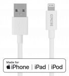 Laidas DELTACO IPLH-401 USB-A -Lightning, 1m, Apple C189 chipset, MFi, FSC, balta
