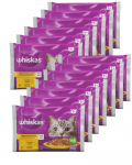 Konservuotas ėdalas katėms WHISKAS, su vi&scaron;tiena ir kalakutiena, 4 x 85 g, 13 vnt.