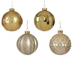 Stiklinis kalėdinis eglės žaisliukas BAUBLE, 4 rū&scaron;ių, auksinės sp., 8 cm, 1 vnt