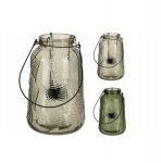 Stiklinė žvakidė su metaline rankinėle GREEN, 2 spalvos, 12,5 x 12,5 x 19,5 cm