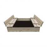 Smėlio dėžė su suoliuku, su patiesalu, pilkos sp., 120 x 120 cm
