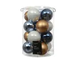 Stiklinių kalėdinių eglės žaisliukų rinkinys BAUBLE, melsvos/rusvos sp., 8 cm, 16 vnt