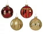 Stiklinis kalėdinis eglės žaisliukas BAUBLE, 4 rū&scaron;ių, raudonos/auksinės sp., 8 cm, 1 vnt