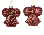 Stiklinis kalėdinis eglės žaisliukas BOWTIE, 2 rū&scaron;ių, t.rožinės sp., 4,2 x 9 x 10 cm,1 vnt