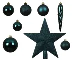 Kalėdinių eglės žaisliukų rinkinys BAUBLE STAR, smaragdinės sp., 8 cm, 33 vnt