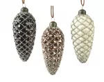 Stiklinis kalėdinis eglės žaisliukas PINECONE, 3 rū&scaron;ių, 6 x 12 cm, 1 vnt