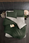 Satininės patalynės komplektas CREYA DARK GREEN CREAM, 200x220cm, 2x50x70cm, 100% medv.