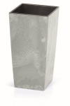 Lauko plastikinis vazonas URBI SQUARE BETON, su įdėklu, pilkos sp., 27 x 27 x 50 cm