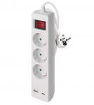 Ilgiklis EMOS, 3 lizdai, + 1&times; USB-A , 1&times; USB-C, jungtukas, baltos sp.