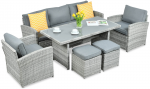 Lauko baldų komplektas BORNEO + su pufais, Stone Grey