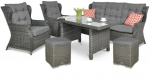 Lauko baldų komplektas TRIVENTO DINING 3 + su pufais, Dark Grey
