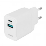 Sieninis įkroviklis DELTACO su USB-A (18W) & USB-C (20W) jungtimis, USBC-AC154, baltos sp.