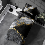 Satininės patalynės kompl. CREYA MARBEL BLACK 3D, 140x200cm, 50x70cm, 100% medv.