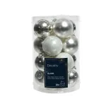 Stikl. kalėdinių eglės žaisliukų rinkinys BAUBLES MIX, baltos/sidabrinės sp., 3.5 cm, 16 vnt