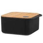 Plastikinė dėžutė su bambukiniu dangteliu MAKU, juodos sp., 12 x13 cm