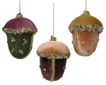 Pakabinama kalėdinė dekoracija VELVET ACORN, 3 rū&scaron;ys, rusvos/žalios sp., 9 x 12 cm, 1 vnt
