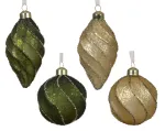Stiklinis kalėdinis eglės žaisliukas BAUBLE, 4 rū&scaron;ių, žalsvos/auksinės sp., 8 cm, 1 vnt