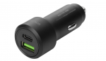 Automobilinis įkroviklis DELTACO,1X USB-C (18 W) ir 1X USB-A (18 W),USBCCAR122, juodos sp.