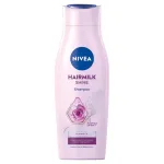 &Scaron;velnus prižiūrimasis &scaron;ampūnas blankiems plaukams Nivea Hairmilk Natural Shine, 400 ml