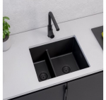 ALVEUS Omni 50 granitinė plautuvė su dvigubu dubeniu (Black Edition)