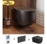 Bocchi V-Tondo pakabinamo klozeto ir Ideal Standard WC rėmo komplektas 3in1, juodos matinės spalvos