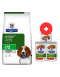 HILL'S Prescription Diet r/d Weight Reduction with Chicken Adult 10 kg &scaron;unims, turintiems antsvorio + 3 x 370 g &scaron;unų ėdalo NEMOKAMAI