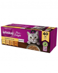 WHISKAS Suaugusiems skirtas tro&scaron;kinys 4 x 40 x 85 g pauk&scaron;tienos skonio &scaron;lapias katėms skirtas ėdalas drebučiuose (su vi&scaron;tiena, antiena, pauk&scaron;tiena, kalakutiena) 3+1 NEMOKAMAI