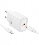 Baltas 20W GaN 1xUSB-C pakrovėjas + USB-C - Lightning 100cm laidas "Hoco N60"