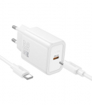 Baltas 20W GaN 1xUSB-C pakrovėjas + USB-C - USB-C 100cm laidas "Hoco N60"