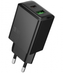 Juodas 30W GaN 1xUSB-C + 1xUSB-A pakrovėjas "Hoco N71"