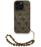 Rudas dėklas Apple iPhone 16 Pro Max telefonui "Guess PU Leather 4G Colored Ring Strap MagSafe Case"