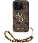 Rudas dėklas Apple iPhone 15 Pro telefonui "Guess PU 4G Metal Logo Strap Case"