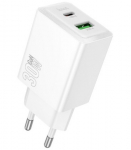 Baltas 30W GaN 1xUSB-C + 1xUSB-A pakrovėjas "Hoco N71"