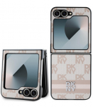 Rožinis dėklas Samsung Galaxy Z Flip 6 / 7 FE telefonui "DKNY PU Leather Checkered Pattern and Stripe Case"