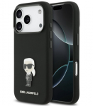Juodas dėklas Apple iPhone 17 Pro telefonui "Karl Lagerfeld Liquid Silicone Metal Ikonik Case"