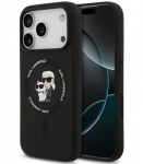 Juodas dėklas Apple iPhone 18 Pro telefonui "Karl Lagerfeld Liquid Silicone Karl and Choupette MagSafe Case"