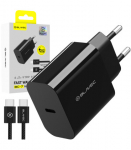 Juodas 1xUSB-C PD QC 45W GaN4 pakrovėjas + 100cm USB-C - USB-C laidas "Blavec Wall Charger BC-7"
