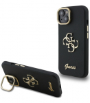 Juodas dėklas Apple iPhone 13 telefonui "Guess PU Grained 4G Logo Stand Camera Frame Case"