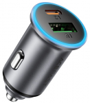 Pilkas 1xUSB-A + 1xUSB-C 65W automobilinis pakrovėjas "Acefast B15"