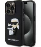 Juodas dėklas Apple iPhone 15 Pro telefonui "Karl Lagerfeld 3D Rubber Karl and Choupette Case"