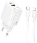 Baltas 20W 1xUSB-A + 1xUSB-C pakrovėjas + 100cm USB-C - Lightning laidas "Borofone BN27"