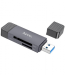 Pilkas atminties kortelių skaitytuvas USB-C + USB-A 2-in-1 USB2.0 "Hoco HB45"