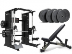 Tunturi Platinum Smith&ldquo; staklės + Komercinis suoliukas + 100 kg Bumper svoriai