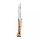 Ki&scaron;eninis peilis su dekoruota rankena Opinel Nr.8 nerūdijančio plieno graviravimu, tinkantis į kepurybes.