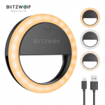 Žiedo formos led &scaron;viesos lempa (selfie ring) Blitzwolf telefonui, pakraunama, juoda