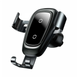Automobilinis telefono metalinis belaidis įkroviklis, laikiklis BASEUS Gravity į groteles - Juodas