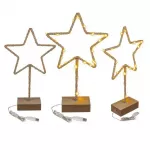 Pastatoma metalinė Kalėdų žvaigždė su LED ir mediniu padu, 35 cm
