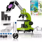 Mikroskopas mokiniams Bresser Junior 40x&ndash;1600x su priedais, žalias